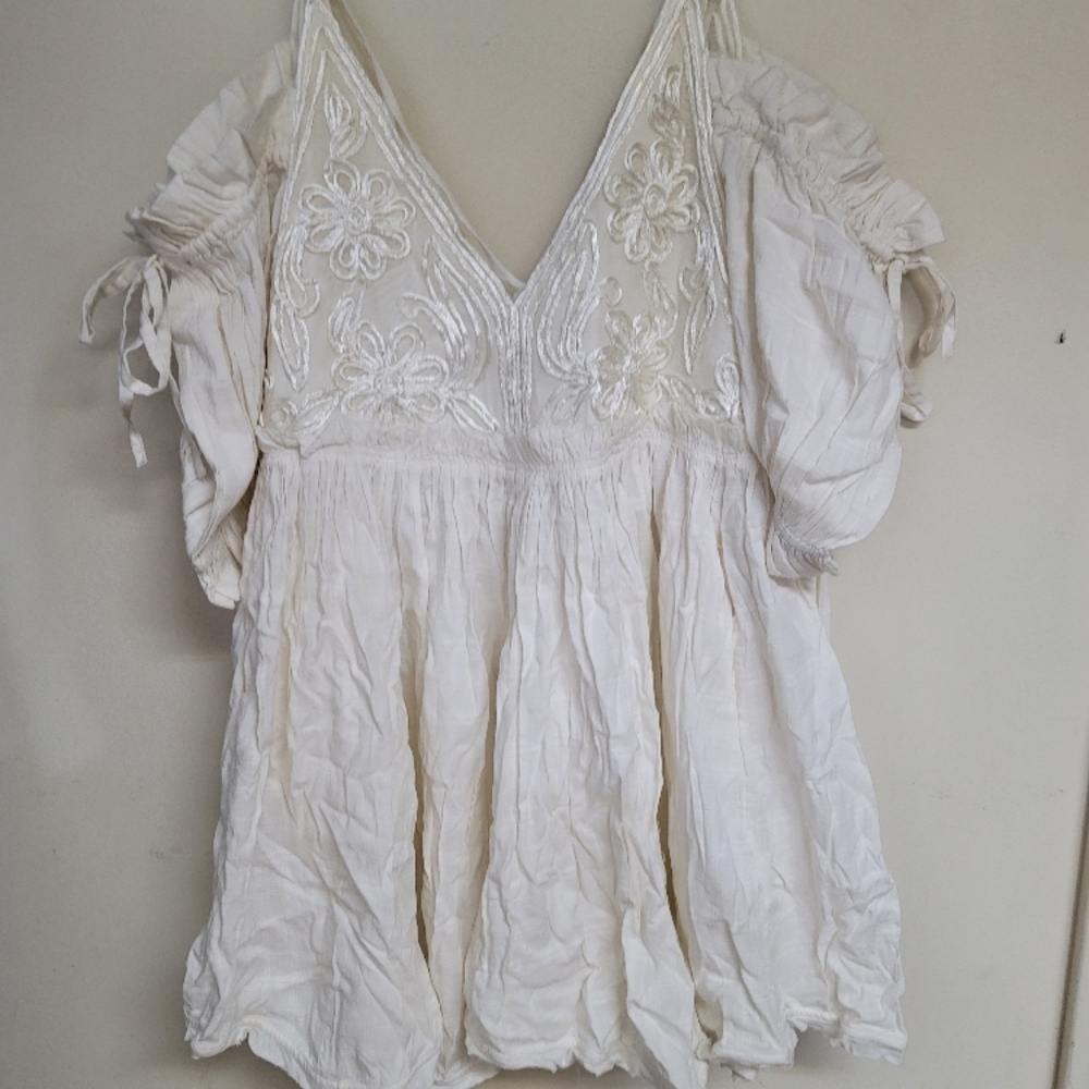White Plunge Flutter Sleeve Blouse